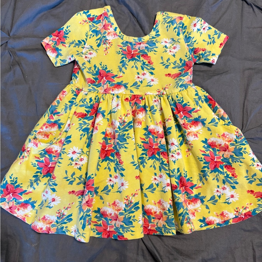 Ruffle Butt Floral Yellow Kids Dress